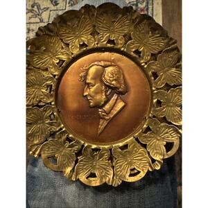 3 VINTAGE BRASS COPPER ENGLAND DECORATIVE COMPOSER PLATES BEETHOVEN TCHAIKOVSKY